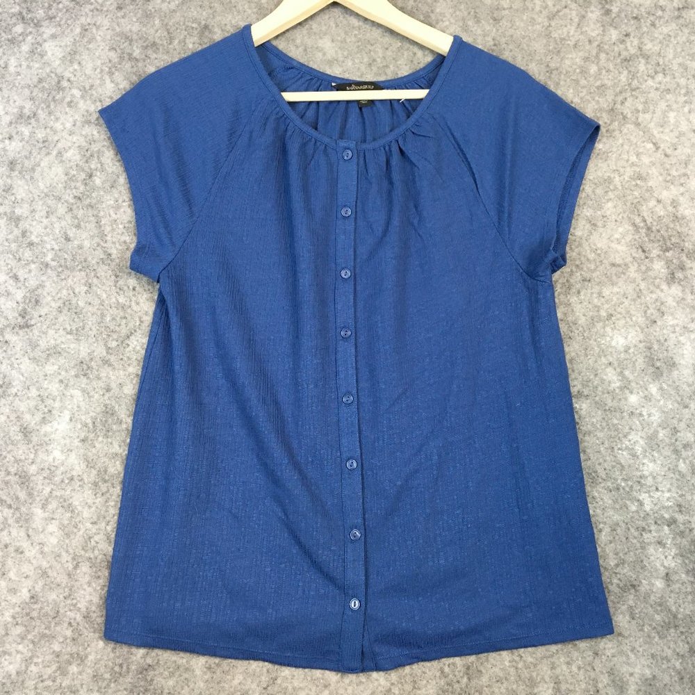 Banana Republic Top S Blouse Gathered Textured Cap Sleeve Buttons Career Casual